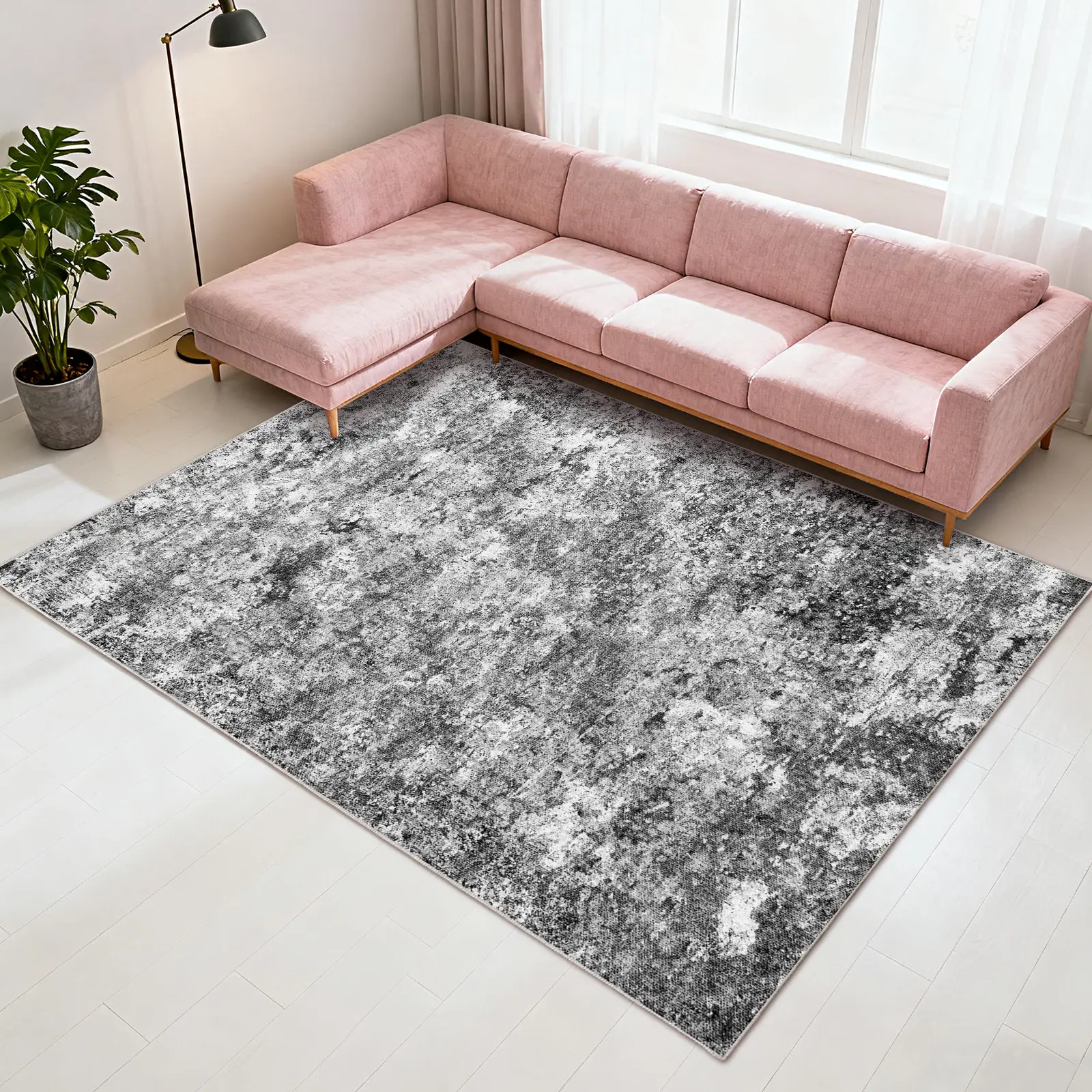 PLUMLIK Soft Low-Pile Polyester Fiber Household Decorative Rug - Minimalist Abstract Print Area Rug, Crochet Weave, Durable, Wrinkle-Resistant, Non-Slip Pet-Friendly Washable Indoor-Outdoor Carpet for Living Room, Bedroom