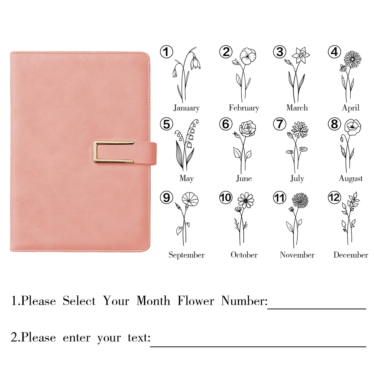 Custom Name Monthly Diary - A5 Size Modern Journaling Notebook with 12-Month Unique Designs, Monthly Flowers, Name Custom Office Stationery - Ideal Back-to-School Gift for Friends