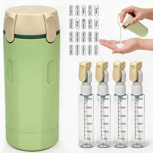 ONESHOW HOME 4-in-1 Travel Pump Dispenser Bottle, 30ml Leak-Proof Refillable Toiletry Container with Measurement Scale and Label Stickers, Portable Bottle for Shampoo, Conditioner, Lotion, Shower, Gym and Travel,