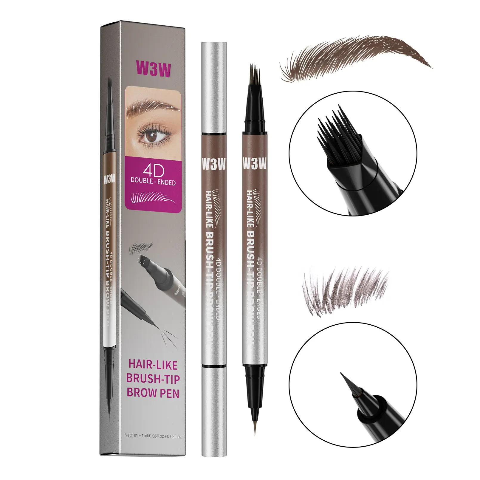 2-in-1 Dual-Ended Makeup Eyebrow Pencil with Brush Pen, Hair-Like Tip for Microblading, Natural Fill, Waterproof & All-Day Wear, 2-In-1 Eyebrow Pencils