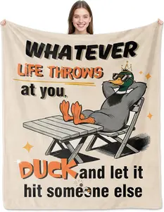 Funny Duck Gag Gifts for Duck Lovers, Mental Health Sarcastic Gift, Snarky Retro Design Blanket 60"X50", White Elephant Gifts, Stress Relief, Anxiety Relief Humorous Snarky Dark Humor Gift