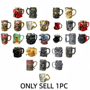 Hot-selling 3D three-dimensional shaped mugs: Godzilla / Ozzy Rock / Three-headed Dragon creative water cups, stainless steel inner liner, personalized trendy cups. Perfect for gifting to partners or loved ones. (So many styles to choose from)