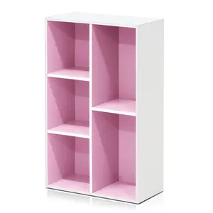 LUDER 5-Cube Compact Bookshelf Book Rack - Reversible, Easy-to-Use, Stylish, Flat Base, 9.4x19.5x31.5 in, Ideal for Bedroom, Living Room, White/Blush Pink Shelves