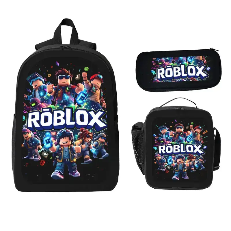 3PCS Roblox Print Backpack Set for Kids, Game Character School Bag Set with Lunch Box & Pencil Case, Lightweight Durable School Backpack for Boys & Girls, Gaming Inspired Bookbag for Students & Teens