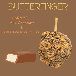 Copperpot Caramel Co Butter Crunch Think Butterfinger Large Crisp Granny Smith Apple Handcrafted Gourmet Caramel Apple with Chocolate Drizzle & Butterfinger Crumbles