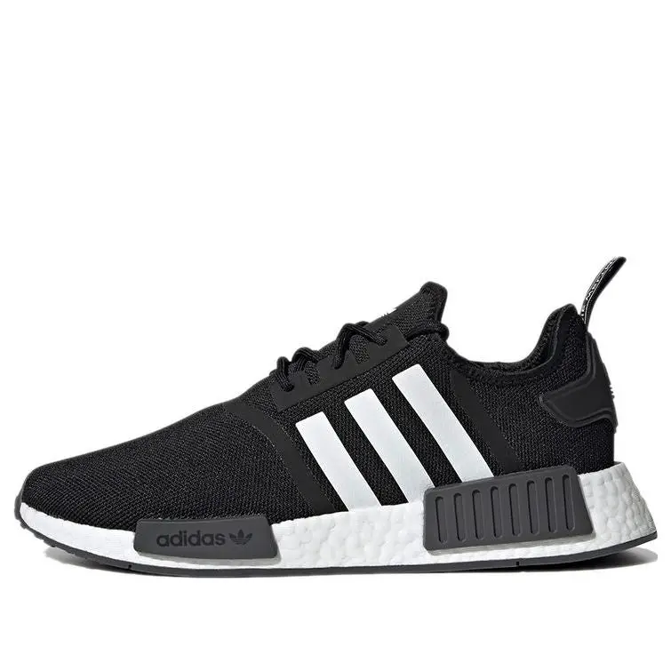 Men's Sneakers NMD_R1 Style, Black & White Athletic Trainers with 3-Stripes Detail, Primeblue Lace-up Shoes for Casual Everyday Wear, Three White Stripes