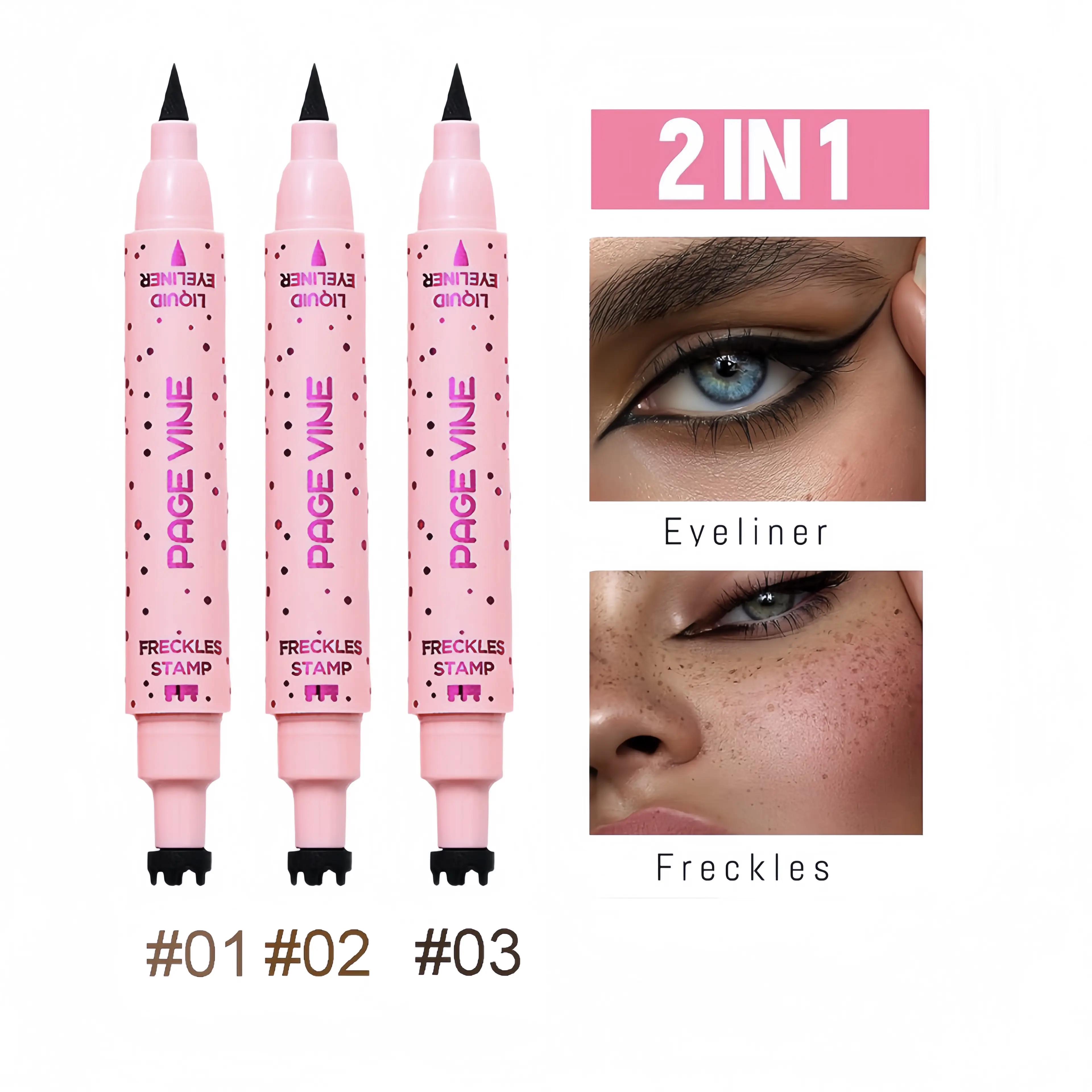 Dual-Use Freckle Stamp and Eyeliner Pen for Quick Makeup Looks – Create Faux Freckles and Sharp Winged Eyes with One Tool, Great for Travel, Festivals Lipliner Cosmetic Waterproof Longwear resistant freckle eyelinerstamp Blend Daily