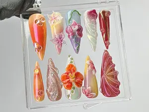 Orchid Blossom Press On Nails | Pearl beads and Butterfly Nail Art | orchid nails | Fake nails | Nail Charms | Press Ons