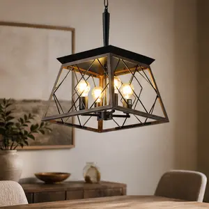 ARCH 16-Inch Industrial 4-Light Pendant Chandelier, Modern Metal Cage Design, Adjustable Hanging Farmhouse Ceiling Light Fixture for Dining Room, Kitchen, Living Room, Multiple Color Options (No Bulbs Included), Iron Material, Farmhouse Style