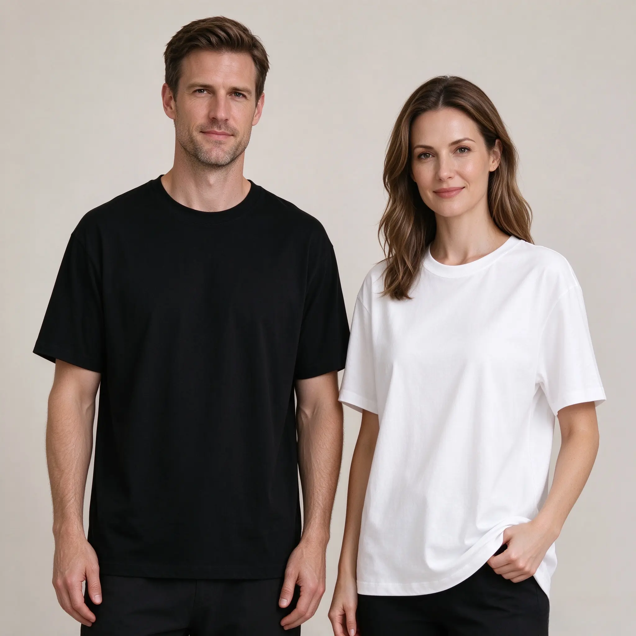 Women's Unisex Multipack Blank Crew Neck Cotton-Blend T-Shirts, Oversized Soft Short-Sleeve Basic Tops, Black & White Tees for DIY Printing