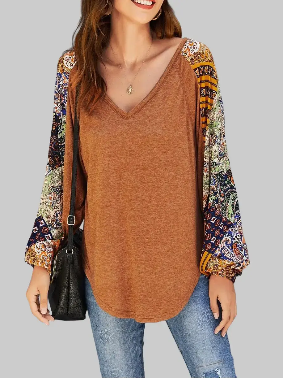Women’s Boho Tops for Women Long Sleeve Fall Bohemian Casual Loose Fit Shirt Hippie Western Dressy Blouses Boho Floral Printed Womenswear
