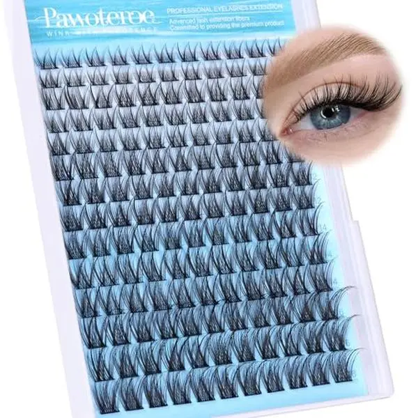 Pawotence Wispy Lash Clusters Natural Cluster Eyelash Extensions 154pcs Individual Lashes 8-16mm Lash Extension DIY False Eyelashes Soft Comfortable Natural Eyelash Clusters with Thin Band