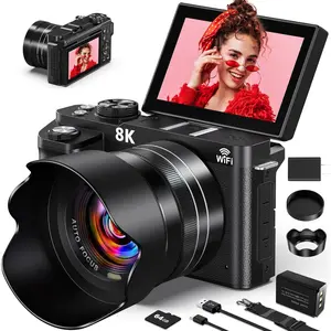 8K Digital Camera - 88MP WiFi Cameras for Photography - Autofocus Vlogging Camera for YouTube with 3" 180? Flip Screen, 18X Zoom - UHD Video Camara for Beginner Photographer with Lens Hood, 64GB Card