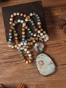 Long Irregular Beaded Sweater Chain, Hetian Jade Pendant Necklace, Healing Handmade Jewelry for Daily Wear, Relieve Fatigue, Pendant Design