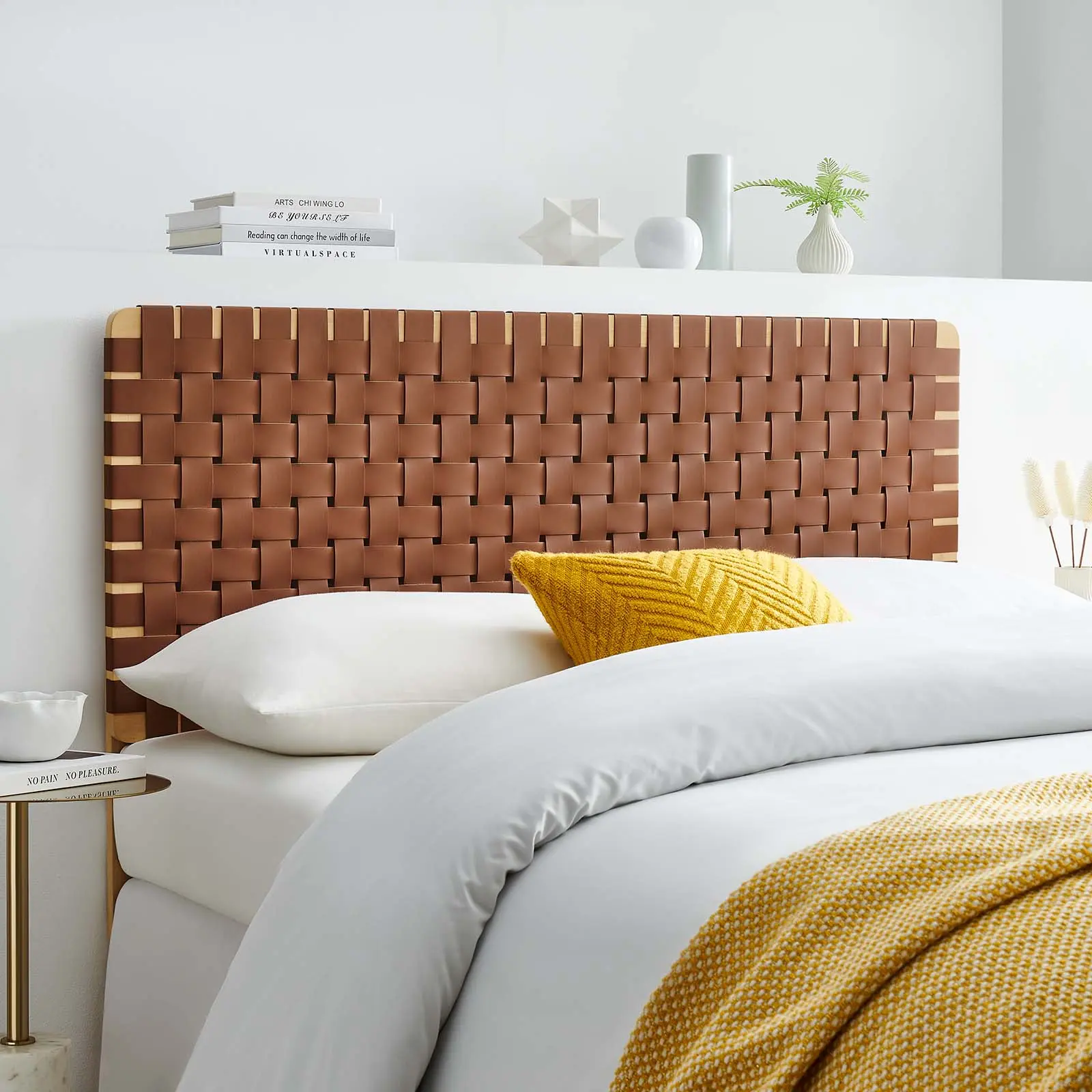 Modway Sparta Weave Full Vegan Leather Headboard, Natural Brown - Bedroom Decor, Furniture for Bedroom