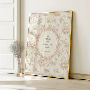 Floral Inspirational Canvas Wall Art, Psalm 139 Quote Poster, Elegant Bedroom and Living Room Decor, Unframed Canvas Poster