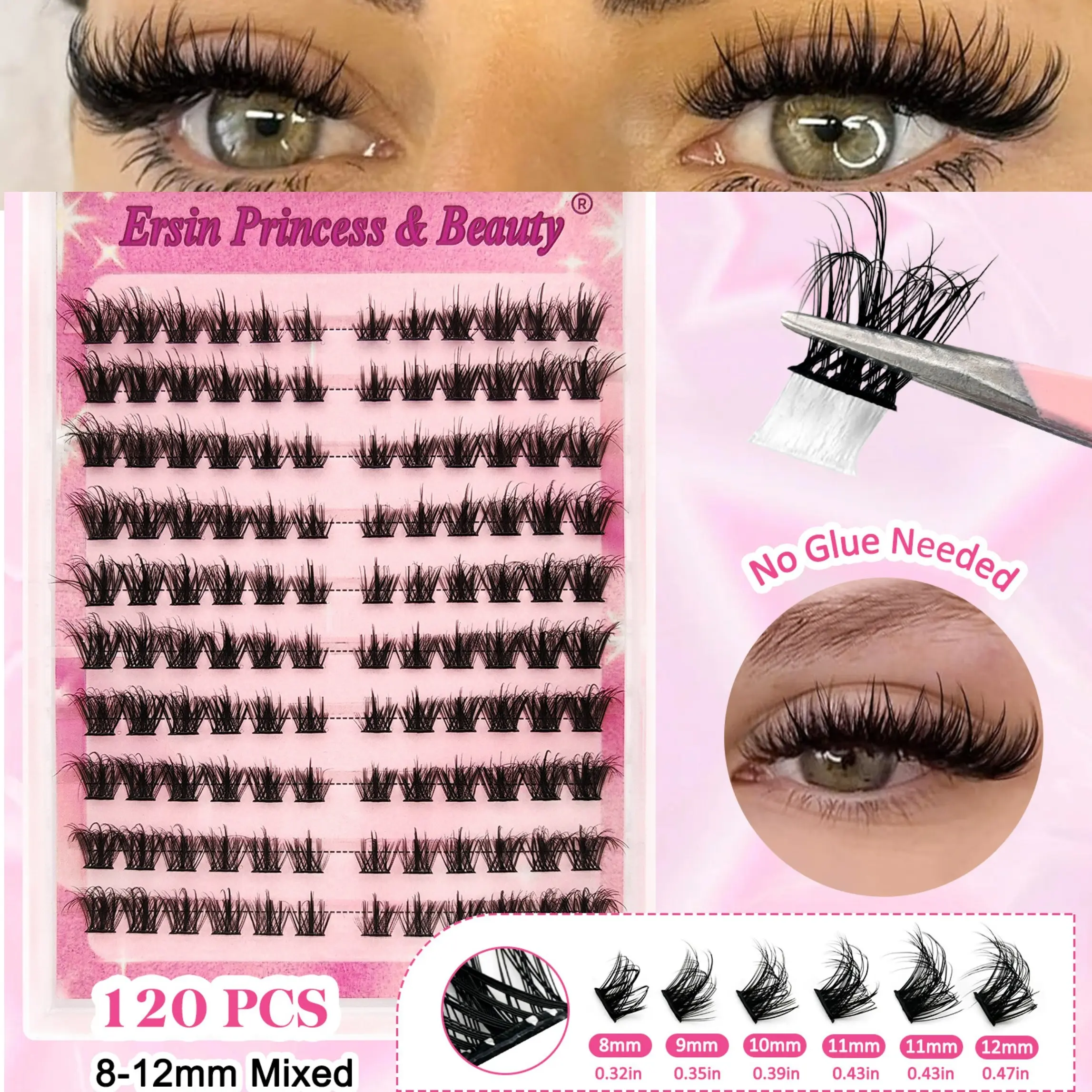 120 Cluster 3D Faux Mink Lashes, False Lashes, Self Adhesive Mixed Lengths (8-12mm), Natural Look, Voluminous, Volume Eyelashes, Fluffy Eyelashes Cluster, Cosplay & Travel Friendly, Eyelash Extensions, Glueless Lashes Clusters