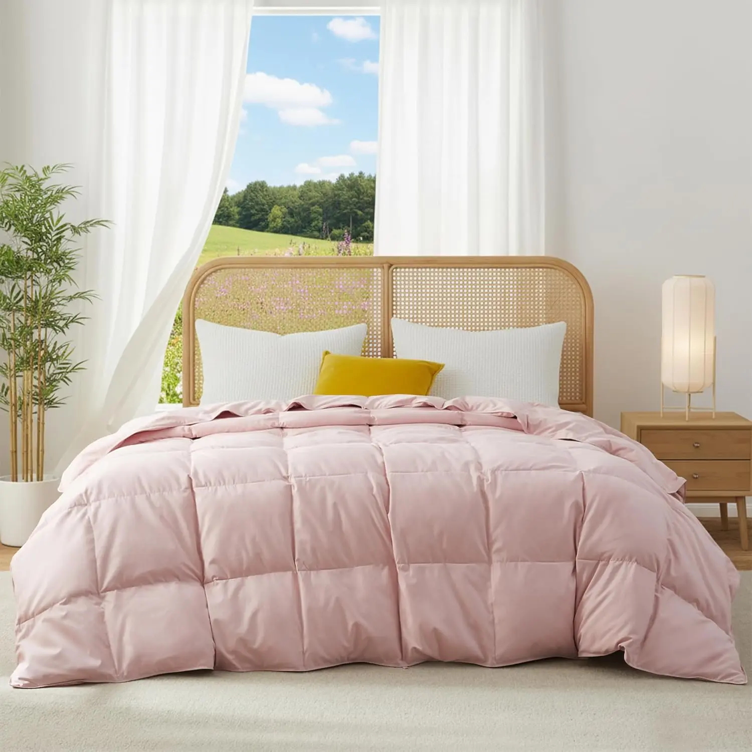 Lightweight Down Comforter  Size, Goose Feathers Fiber Comforter for Hot Sleepers, Breathable & Ultra Soft  Duvet Insert, Thin Bedding for Summer,  (104" X 88")