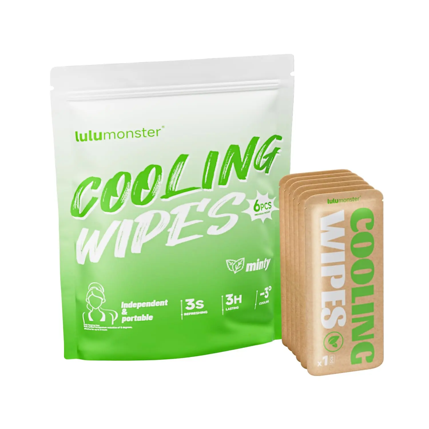 Individually Wrapped Portable Oversized Cooling Body Wipes, Extra Thick No-Rinse Shower Wipes with Mint Chill Scent, for Gym & Travel 6 Count (Pack of 1)