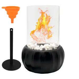 Glass & Metal Desktop Fireplace Bowl Portable Smoke-Free Indoor Outdoor Fire Pit Ethanol Alcohol Fuel Home Decor Accent Tabletop Fire Pit Decorative Modern