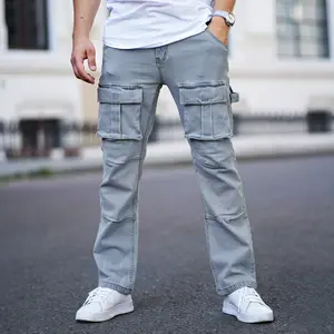 GINGTTO Men's Jeans Stretch Baggy Wide Leg Denim Pants Hip Hop Streetwear Carpenter Jean with Cargo Pockets