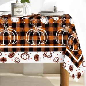 Fall Tablecloth 60x84 Inch Rectangular Thanksgiving Autumn Harvest Orange Black with Pumpkin Design