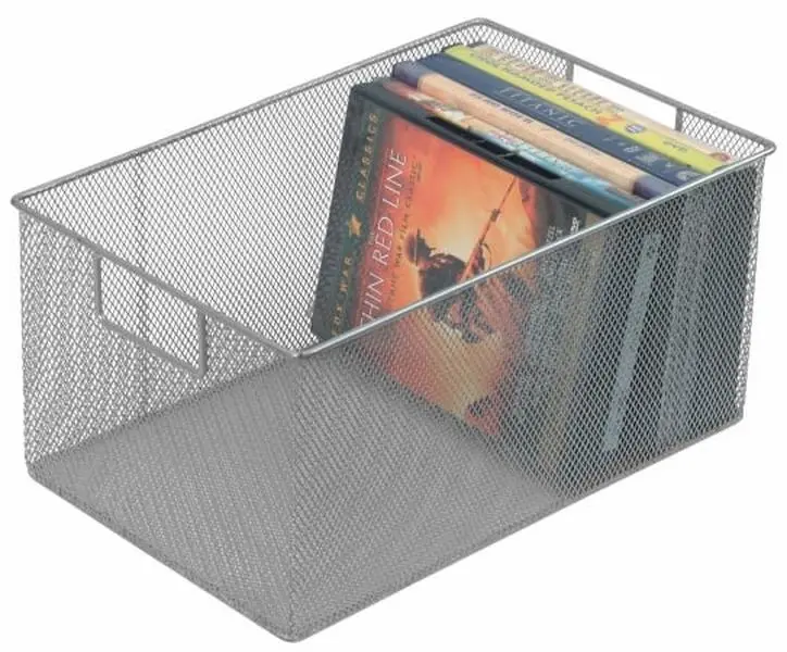 YBM Home 1116 Rustproof Stainless Steel Rectangular Storage Basket, 12x7.5x6 in Home Organizer for Junk Drawer Organization