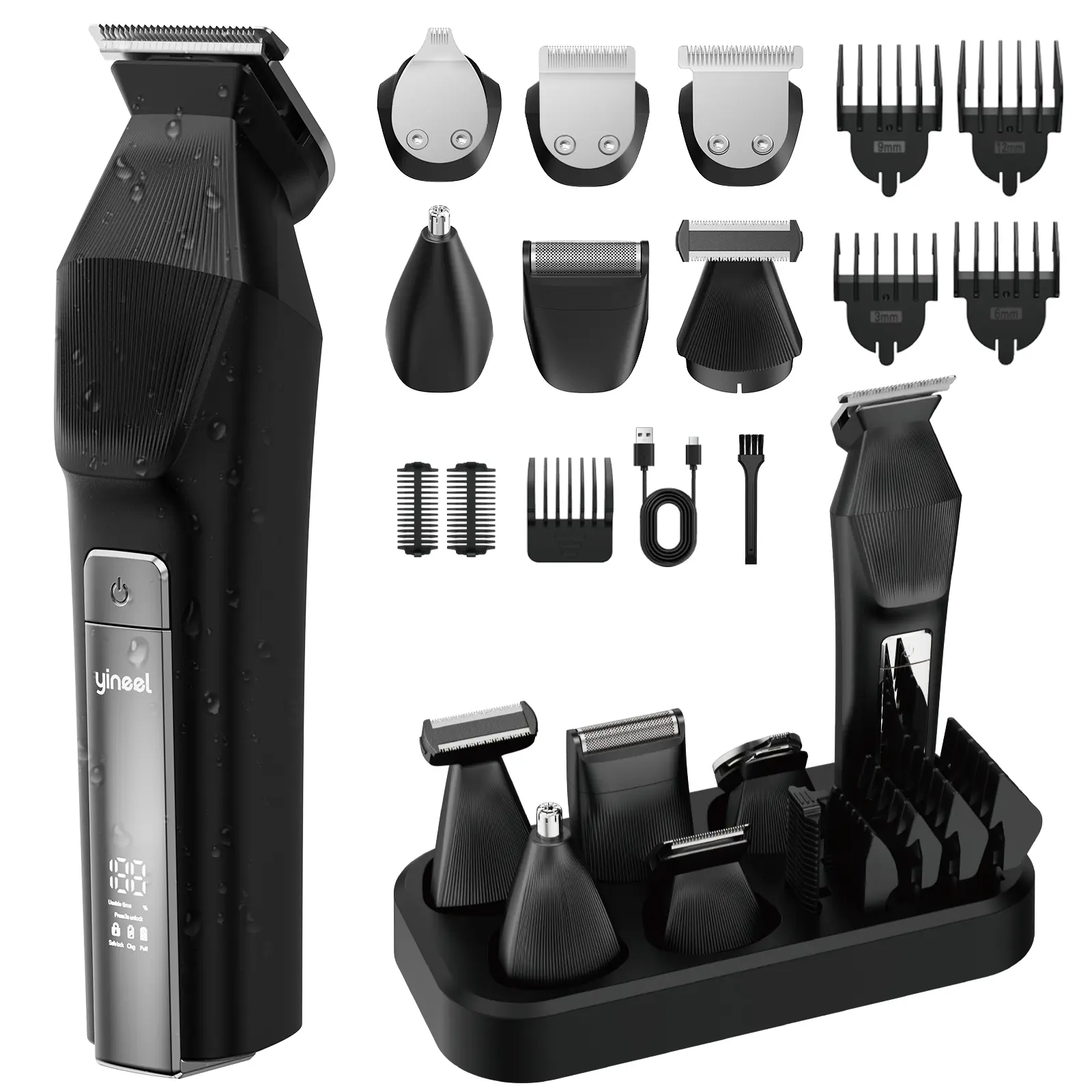 Yineel HC600 Beard Trimmer for Men, Rechargeable Grooming Kit with Ceramic Blades for a Smooth Facial Shave, Waterproof with Adjustable Attachments, Rechargeable Battery, Hair Styling, Luxury, Boyfriends, Stainless Steel, Dads, Beard Style