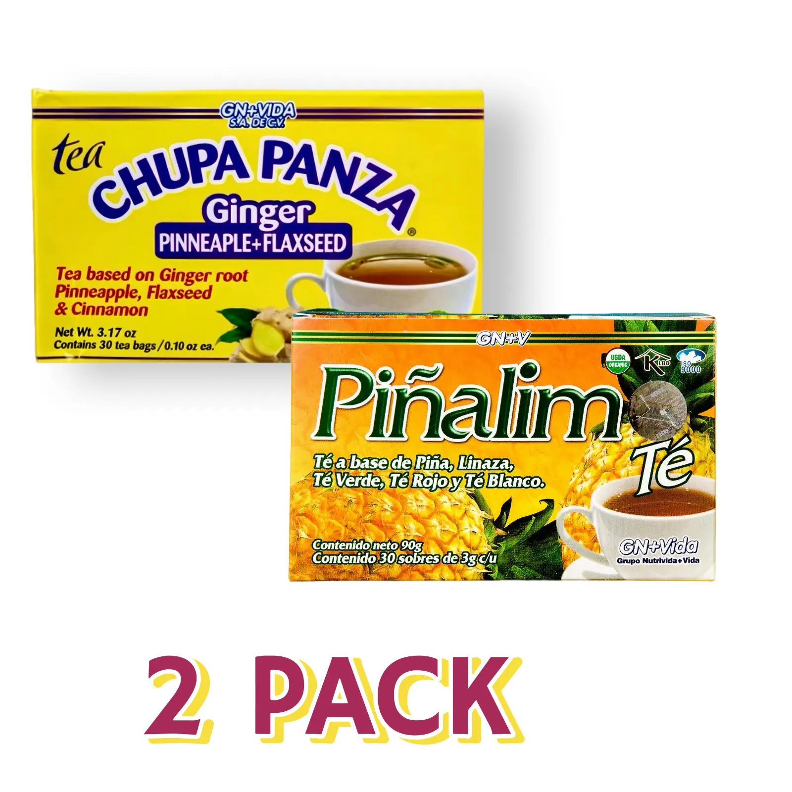 2 Pack Tea Chupa Panza & Pinalim Improved Formula, Herbal Tea Blend With Ginger, Gotu Kola, Cinnamon and Pineapple, Natural Wellness Infusion, 30 Tea Bags Each, Flavorful Hot or Iced Beverage