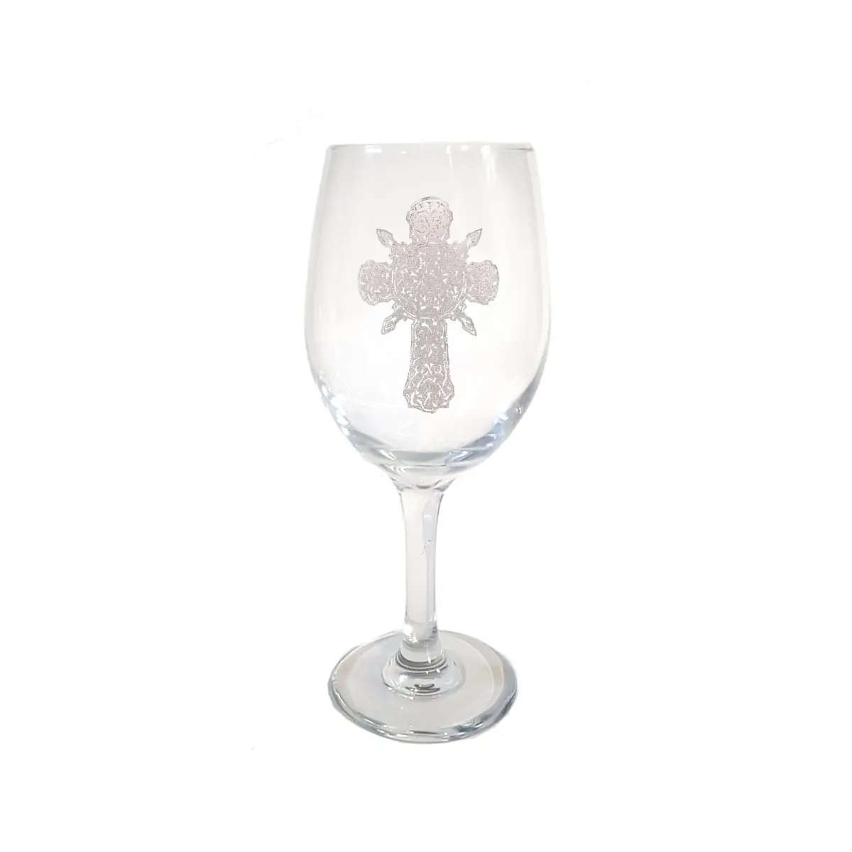 18 oz Ornate Celtic Cross Engraved Wine Glass