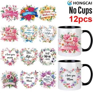 Mother's Day Floral UV DTF Transfer Stickers, Waterproof Decals for Glass Cups Bottles Glasses, DIY Scrapbooking Decorative Labels Set of 12, Stickers Kit, Waterproof Durable Sticker