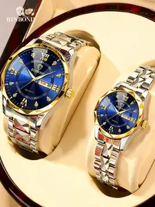 2pcs Binbond B2521 Couple Watches, Dual Calendar, Luxury Dial Design, Valentine's Day Gift, Fashion Wristwatch, Water Resistant Watch, Waterproof Quartz Watch, Quartz Movement, Watch Set, Fashionable Wristwatch