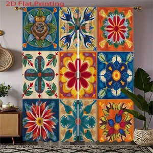 2D Flat, 2pcs Spanish-Style Floral Curtains