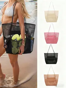 Women's Mesh Lightweight Beach Tote Bag, Large Capacity Foldable Shoulder Handbag, Portable Travel Purse for Summer Vacation, Holiday Gift