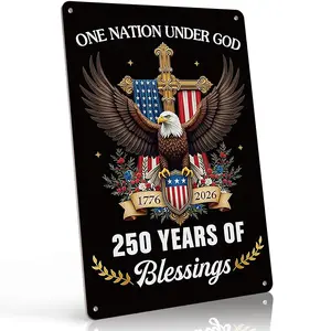 One Nation Under God 250 Years of Blessings Eagle 8x12 Inch Aluminum Metal Sign - 1776-2026 Patriotic Religious Wall Decor for Home, Garage, Entryway, 4th of July Party - Retro Tin Sign Gift for Patriots and Faithful Christians