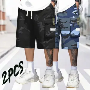 2-pack men’s camouflage cargo-style casual shorts—breathable, skin-friendly, wrinkle-resistant fabric for a cool, comfortable feel; elastic drawstring waistband for easy wear; multi-pocket cargo design details that elevate the quality; relaxed yet structu