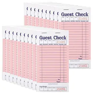 Stock Your Home Pink Guest Check Books for Servers (20 Pack) Server Note Pads, Waiter Checkbook, Food Receipt Book, Restaurant Order Pad, Paper Checks, Waitress Accessories, 1000 Total Tickets