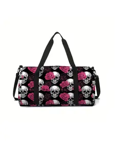 Skull pattern printed large capacity travel duffel bag, portable storage bag, Casual Travel Bag, Weekender Travel Bag, Travel Duffle Bag