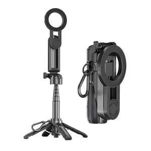 2025 4-in-1 Multifunctional Magnetic mini Selfie Stick with 360° Rotation Compact Stylish Wireless Bluetooth Control Magnetic Phone Holder for Selfies Video Recording Vlogging Compatible with Most Phones - Stabilizer Camera,Maxinum extend to 18.89 inches