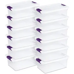 Sterilite\\ Plastic Stackable Storage Container with Lid, Purple/Clear