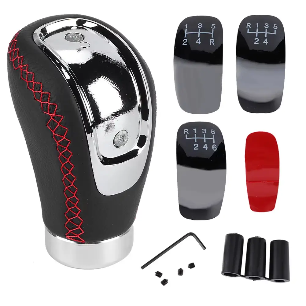 Universal Leather Car Shifter Knob - Stitched Anti-Slip Automotive Replacement Gear Shift Handball with Multi-Size Adapter Rings, Racing Style Car Accessories Auto Accessories Interior