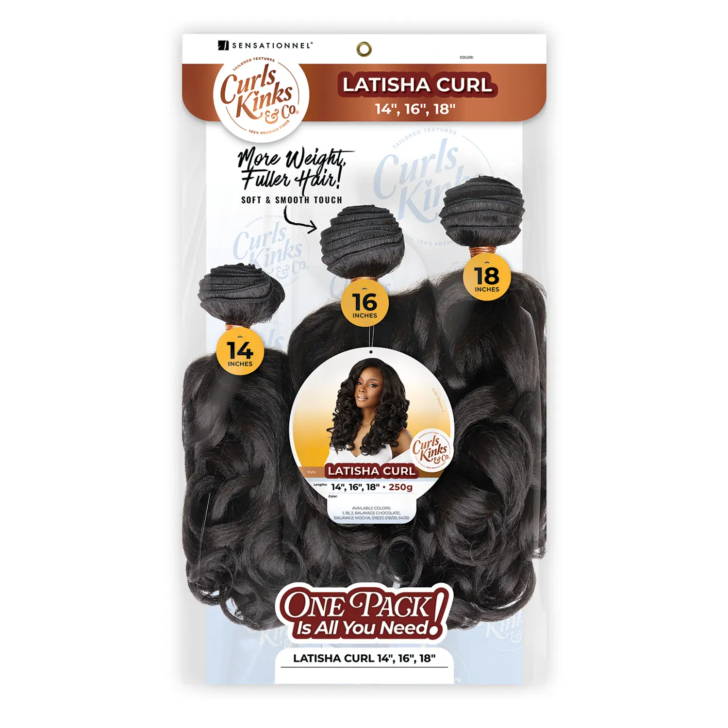 Sensationnel Synthetic Kinky Curly Texture Hair Weave Bundles - 3X Multi Pack Latisha Curl, 14" 16" 18" Thick Loose Curly Synthetic Bundles for Ponytail Styles, Synthetic Hairpieces