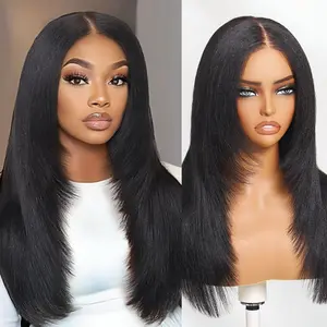 Nadula Face-framing Feathered Layers Yaki Straight Wig With Drawstring Pre-Everything 13x4 Lace Frontal Human Hair Classic Tone Time Saver TikTokShopStockUp