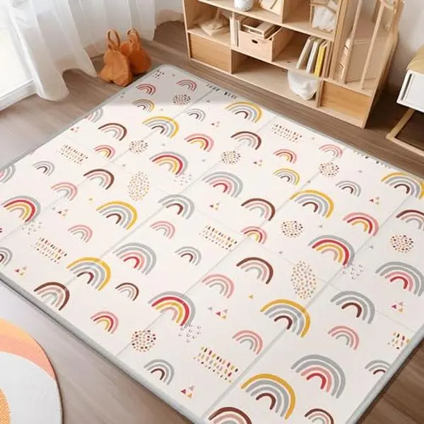 Foldable Baby Play Mat, PIGLOG Waterproof Playmats for Babies and Toddlers Kids, Safe Foam Playmat for Tummy Time, 50x50 Playpen Mat, Reversible Portable Baby Floor Mat for Infant, Toddler, Rainbow