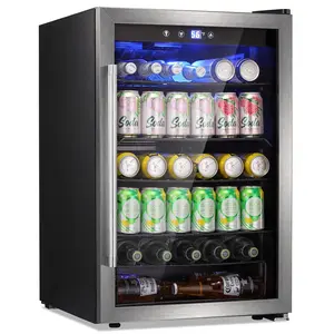 3.2cu.ft-26 Bottle 130 Can Wine Cooler/Cabinet Beverage Refrigerator Mini Wine Cellar Beer Soda Clear Glass Door Bar Fridge Quiet Compressor Adjust Temp Freestanding Indoor Use Black Springtok