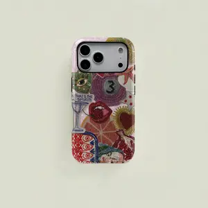 Pink Y2K glitter heart and star patchwork pattern protective case, sturdy and durable 2-in-1 case, compatible with iPhone 17/16/15/14/13/12/11 Pro Max/Plus/Pro, Samsung Galaxy S25/S24/S23 Ultra series, simple and stylish phone case.