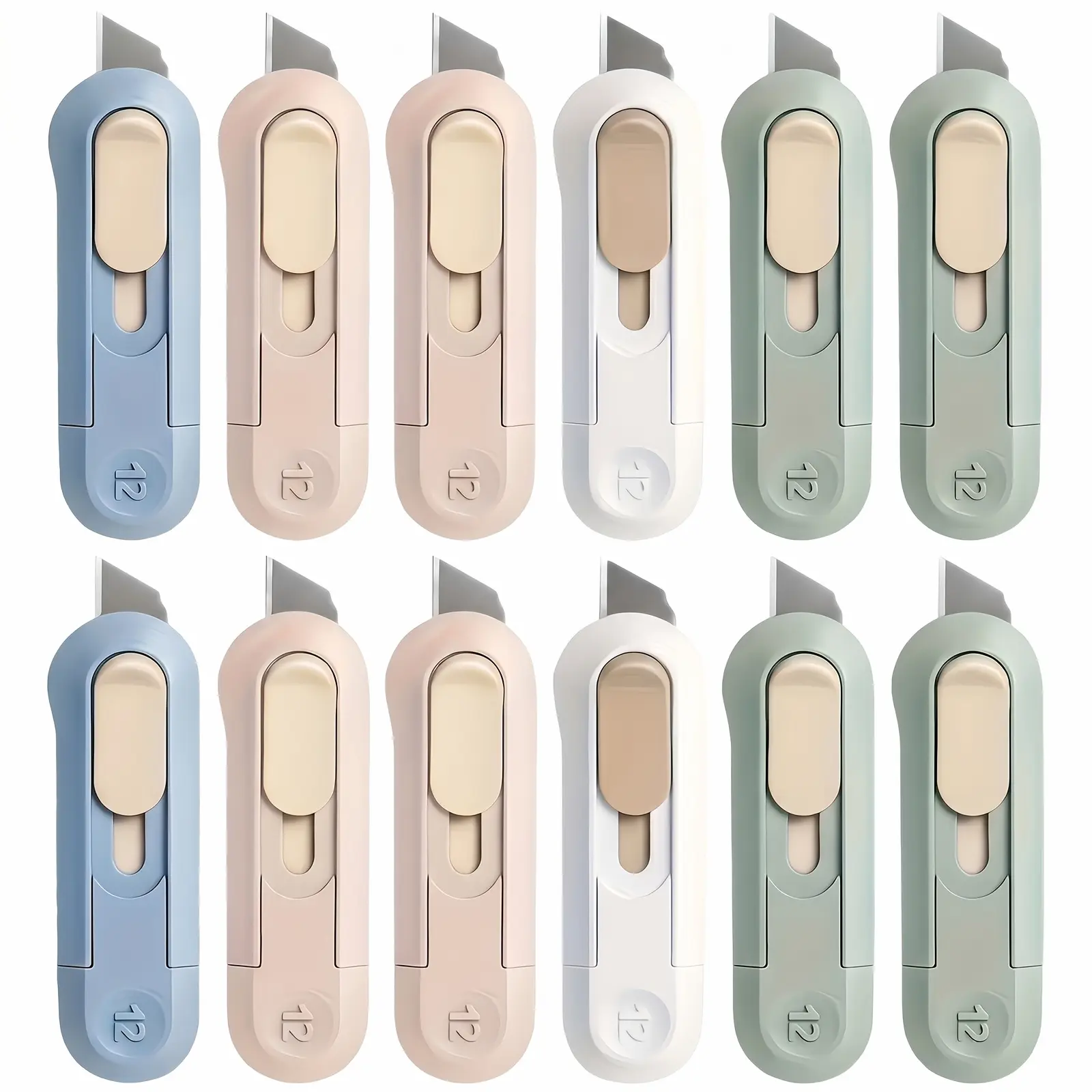 12pcs Retractable Utility Knife, Mini Portable with Safety Lock And Ergonomic Grip, for Home Office Scrapbooking And Crafts, Multi-Purpose Pocket Knife with Envelope Opener