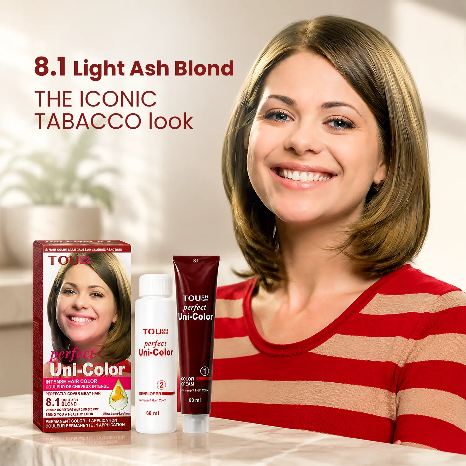 UNI COLOR 8.1 Light Ash Blonde Permanent Hair Color Kit, Cool Toned Anti Brass Even Looking Color, 120 mL Cream Dye and Developer, 1 to 1 At Home Color, 1 Application