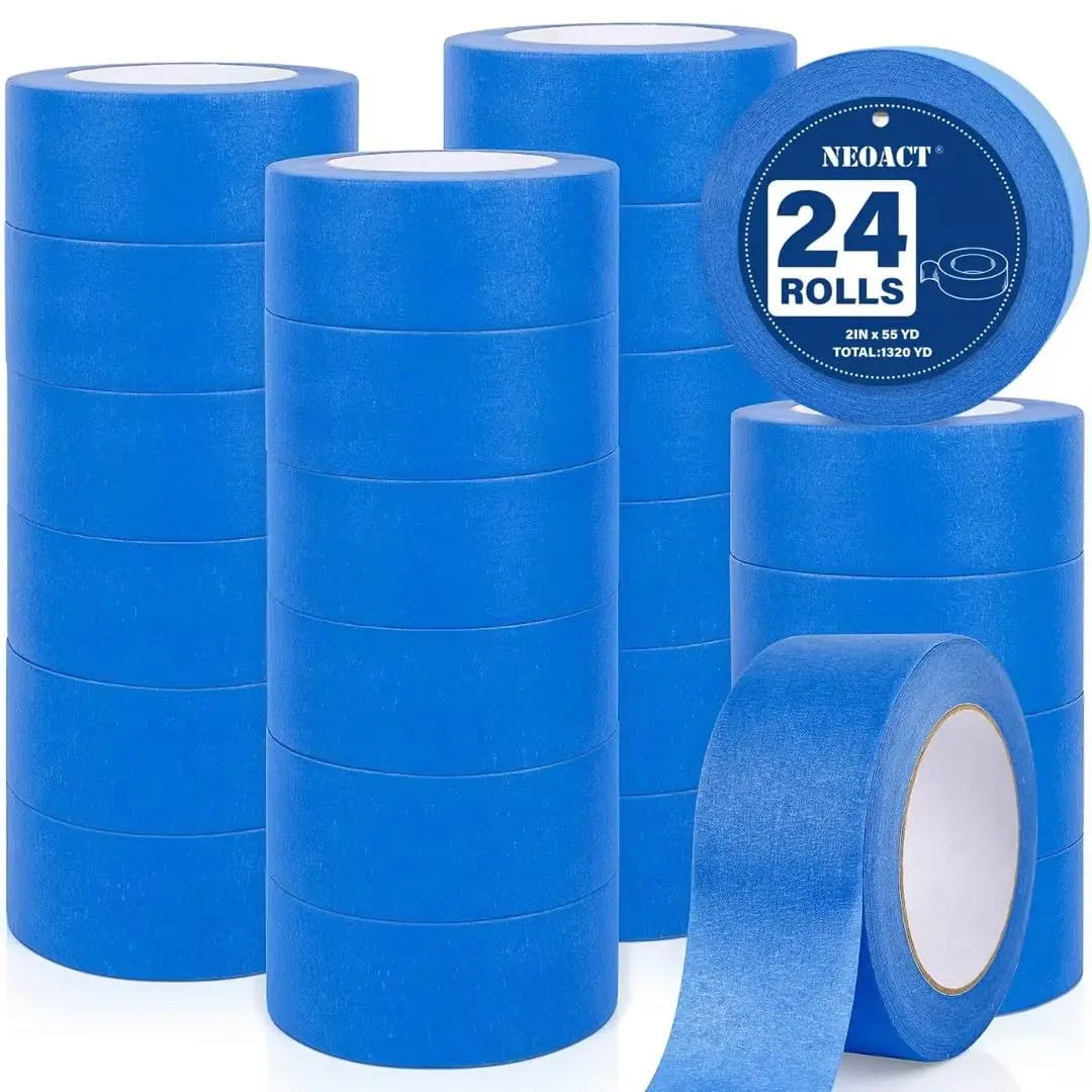 Quesear Blue Painter's Tape, 24 Rolls of 2 in Wide 55 Yd Multi-Surface Residue-Free Masking Tape for Painting, Packing, DIY Crafts