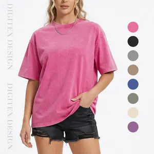 Digitex Women's Acid Washed Heavy Cotton Vintage Unisex Tees Loose Fit Short Sleeve Casual Streetwear Baggy Basic Tops Crewneck Soft Fabric - Womenswear